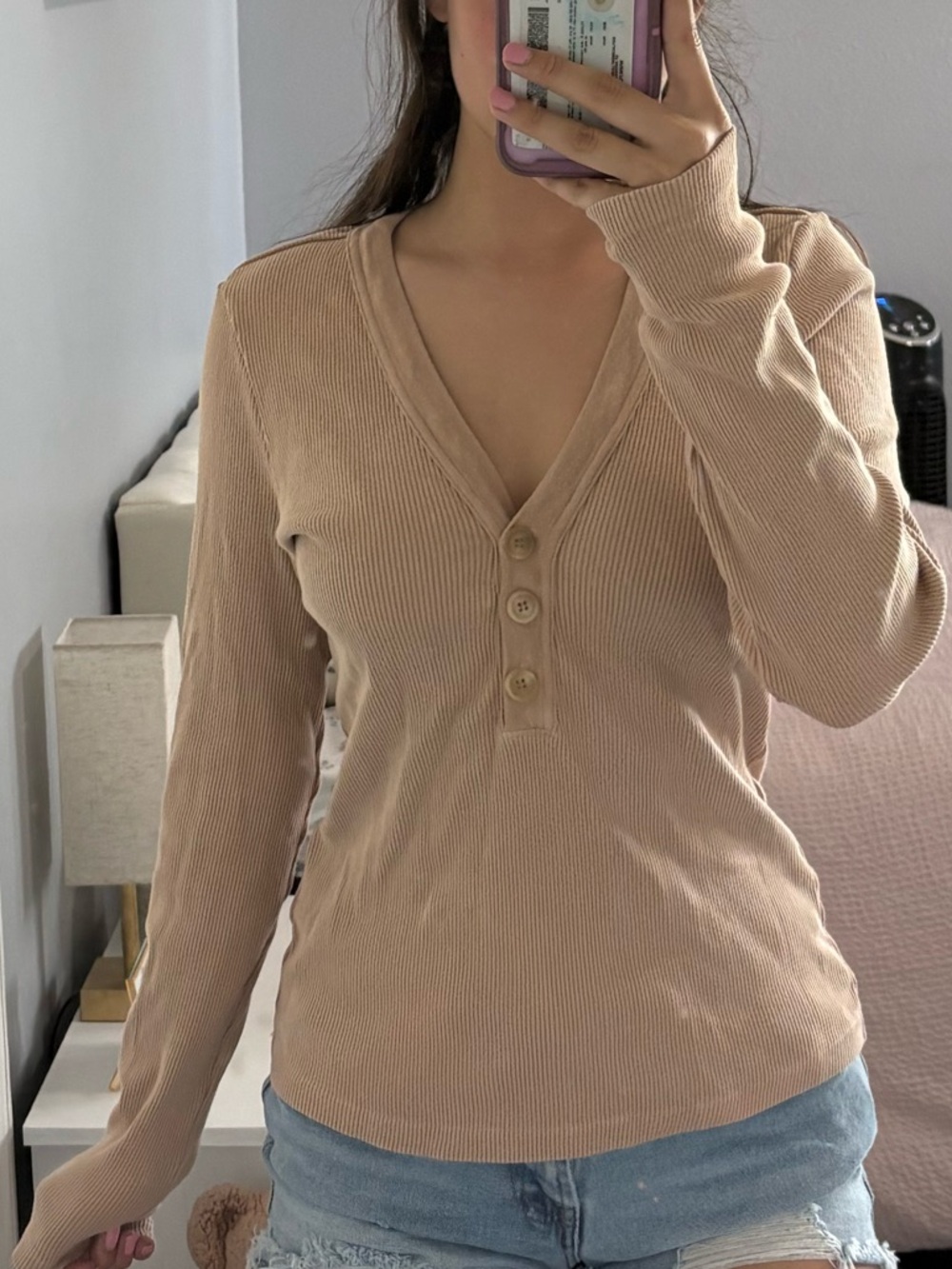 Citizens of Humanity Beige Ribbed Long Sleeve Top
